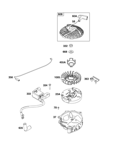 Flywheel, Ignition And Starter Group Diagram and Parts List for 103M02-0104-H5 100000 - 19Z999 Briggs and Stratton Engine